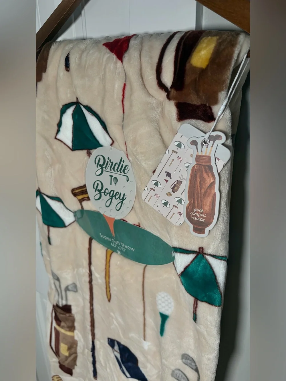 Golf Print Throw Super Soft - Cream & Green